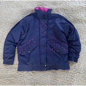 Vintage SKI Brand Jacket Navy Purple Pattern Striped Nylon Bomber Womens Large